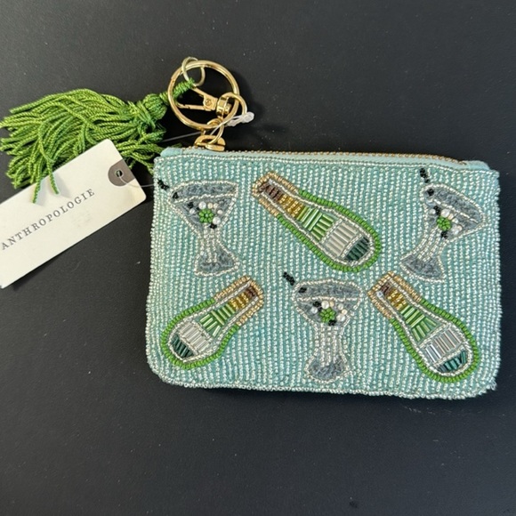 NWT🍾Anthropologie🥂 Beaded Icon Coin Purse Champagne cheers celebration holiday - Picture 5 of 6